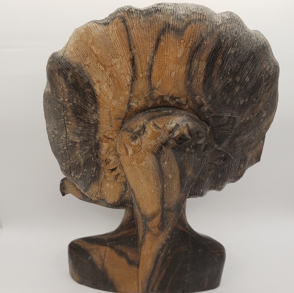 Balinese Handcarved Signed Striped Rosewood Womans Bust Statue - Picture 8 of 13